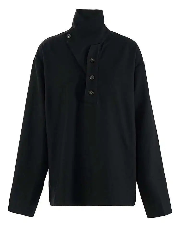 Women Brown Button Big Size Elegant Blouse New Stand Collar Long Sleeve Shirt Fashion Tide Spring Autumn 2025 CPG2267