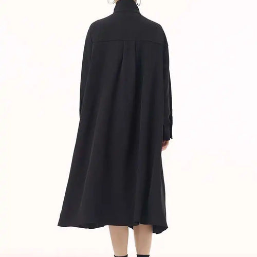 Load image into Gallery viewer, Women Army Green Patch Drawstring Big Size Midi Dress New Stand Collar Long Sleeve Fashion Tide Spring Autumn 2025 1DH9211
