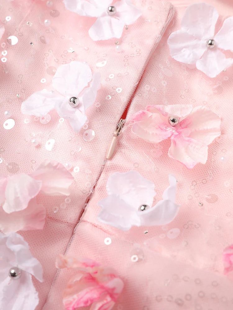 Women Three-dimensional Flower Rhinestones Mini Strapless Dress New Sleeveless Fashion Tide Spring Autumn 2025 CPG2978