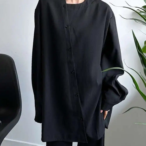 Load image into Gallery viewer, Women Black Irregular Button Elegant Big Size Blouse New Round Neck Long Sleeve Shirt Fashion Spring Autumn 2025 1DH6986
