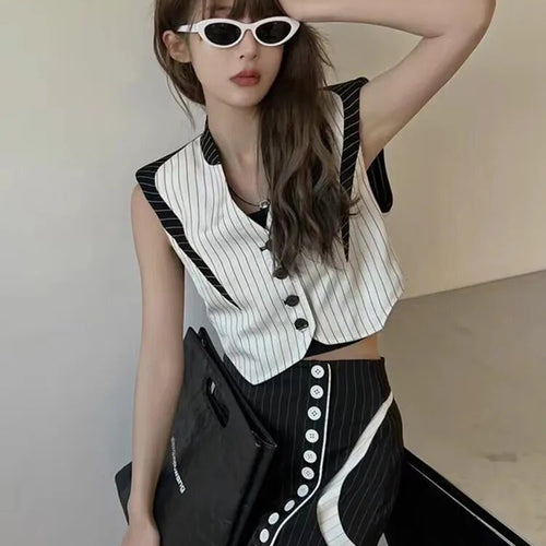 Load image into Gallery viewer, Casual Striped Colorblock Tank Tops For Women V Neck Sleeveless Summer Vests Female Fashion Clothing Style
