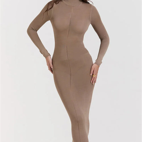 Load image into Gallery viewer, Turtleneck Backless Bodycon Midi Dress For Women New Autumn Winter Long Sleeve Club Party Sexy Long Dress Vestidos
