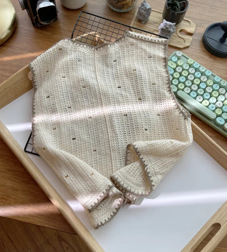 Women Summer Waistcoats Sleeveless Button Knitted Crochet Ins Floral Knit Cardigan Tops Vintage Floral Embroidery Cardigan Vest