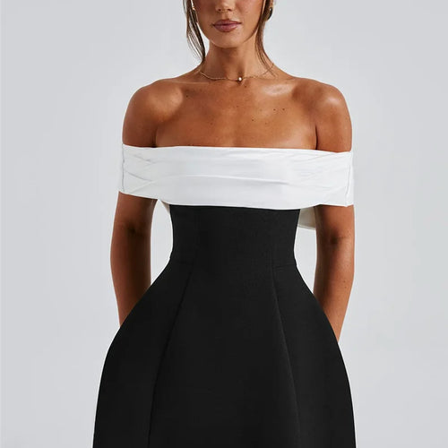 Load image into Gallery viewer, Bow Backless Sexy Mini Dress For Women Robe Elegant Off-shoulder Strapless Sleeveless A-line Club Sexy Dress Vestido
