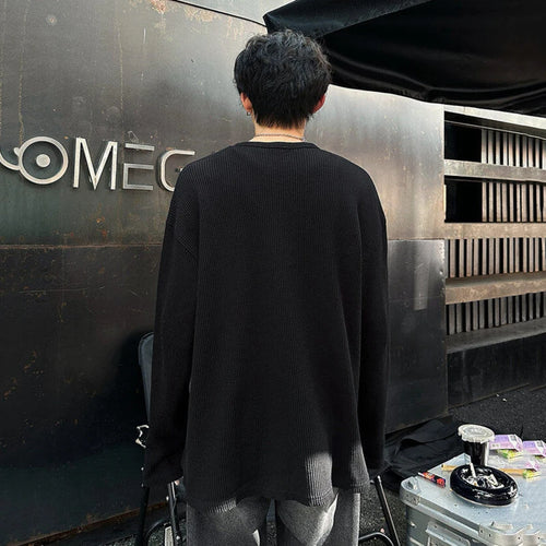 Load image into Gallery viewer, Men's Long Sleeve T-shirts New Korean Style Solid Color Trendy Button Design Pullover Loose Male O-neck Clothing 9W1760
