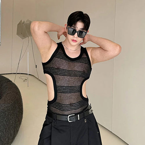 Load image into Gallery viewer, Summer Slim-fit Vest Sexy Men&#39;s Wear Hollowed Side Waist Round Collar Male Vests new Fashion Male Sleeveless Top 9C5939
