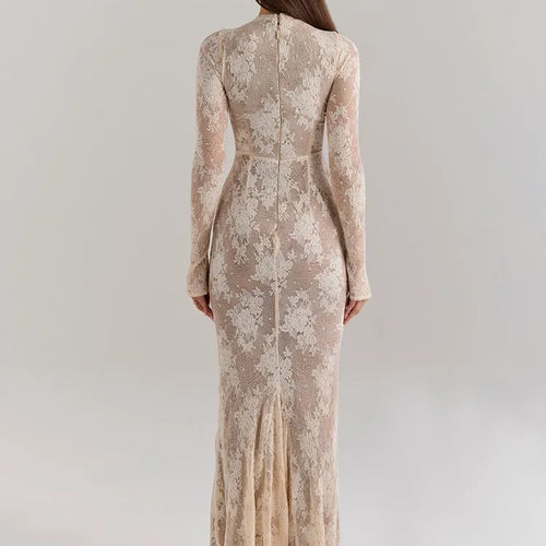 Load image into Gallery viewer, Elegant Lace New Long Sleeve Round Neck Dress Women Sexy Bodycon Tight Vestidos Autumn/Winter Party Club Evening Dress
