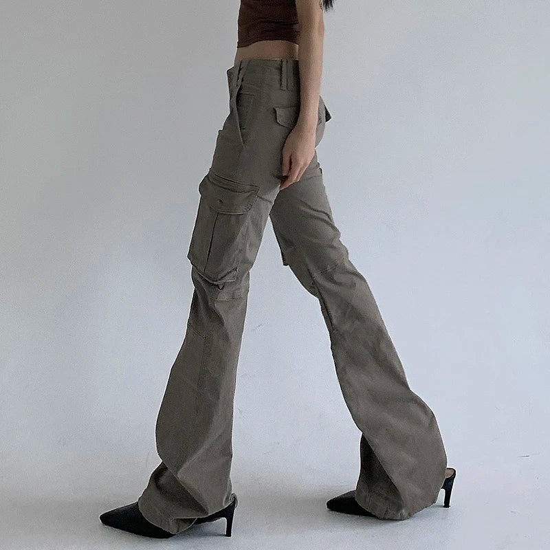 Y2K Aesthetic Vintage Skinny Flare Pants Low Waist Stitched Pokcets Chic Fashion Boot Cut Trousers Jeans Denim Bottom