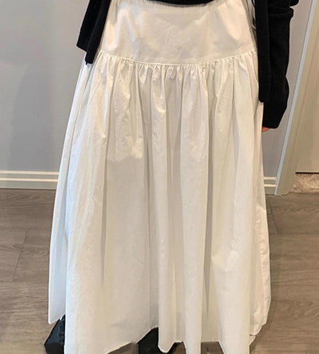 Solid Loose Spliced Folds Casual Skirts for Women High Waist Patchwork Lace Up Minimalist Skirt Female Clothing New