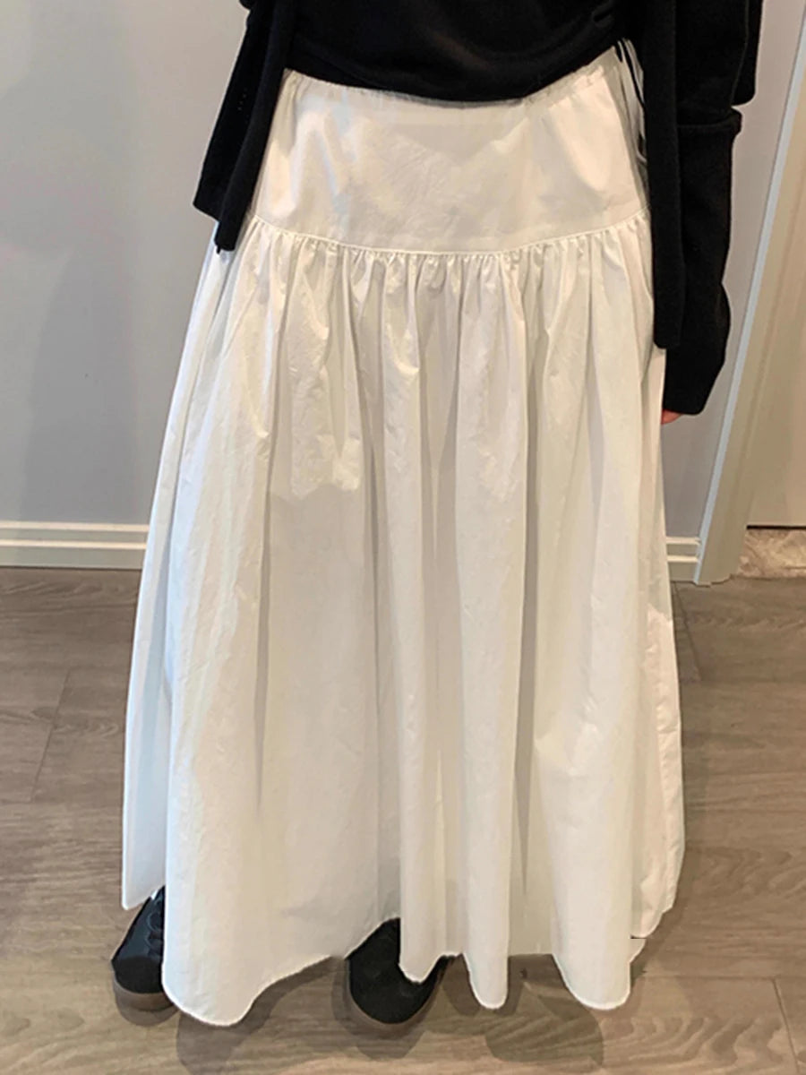 Solid Loose Spliced Folds Casual Skirts for Women High Waist Patchwork Lace Up Minimalist Skirt Female Clothing New