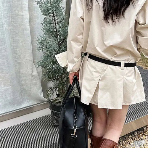 Load image into Gallery viewer, Women White Hem Pleated Elegant Big Size Mini Shirt Dress New Lapel Long Sleeve Fashion Tide Spring Autumn 2025 1DH9552
