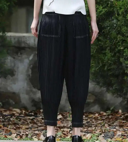 High Elastic Waist Black Pleate Long Harem Pants New Loose Fit Trousers Women Fashion Tide Spring Autumn 2025 1DF7971
