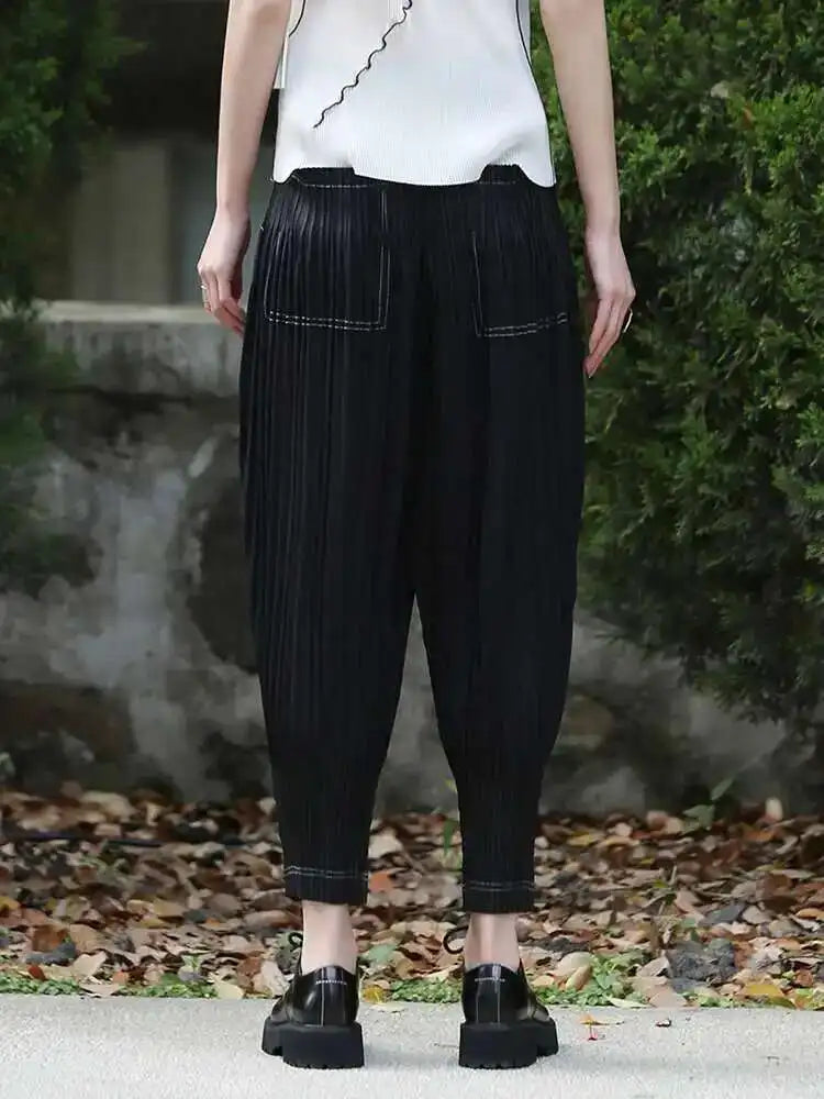 High Elastic Waist Black Pleate Long Harem Pants New Loose Fit Trousers Women Fashion Tide Spring Autumn 2025 1DF7971