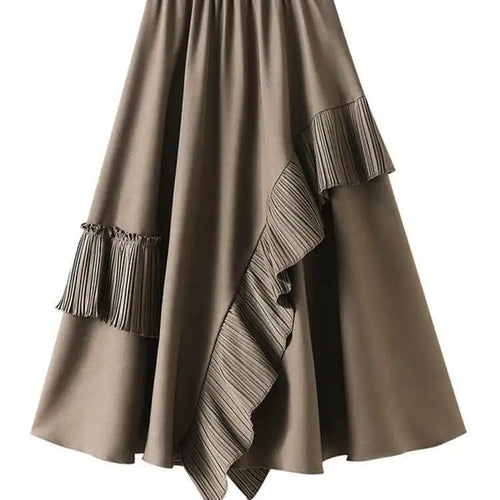 Load image into Gallery viewer, High Elastic Waist Coffee Pleated Ruffles Elegant Half-body Skirt Women Fashion Tide New Spring Autumn 2025  1DJ0431
