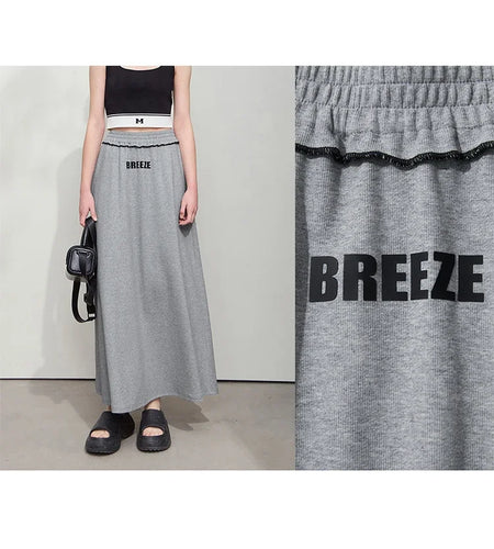 Minimalist Women's Printed Skirt 2025 Autumn New Versatile Loose Letter A Line Stretch Elastic Waist Long Skirt 12541110