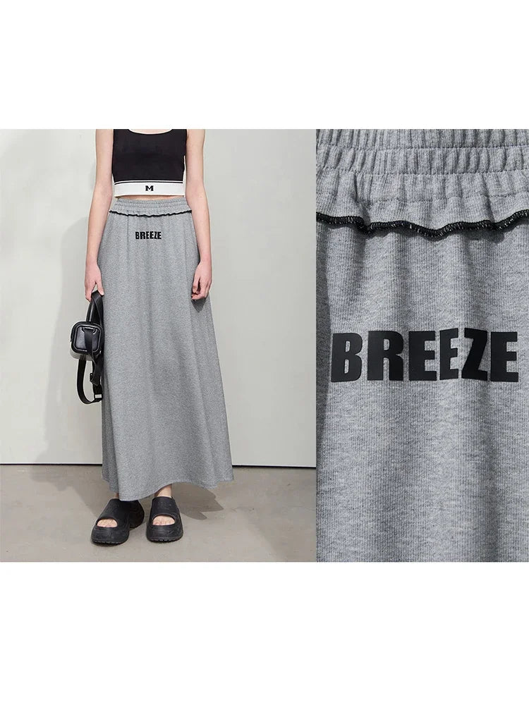 Minimalist Women's Printed Skirt 2025 Autumn New Versatile Loose Letter A Line Stretch Elastic Waist Long Skirt 12541110