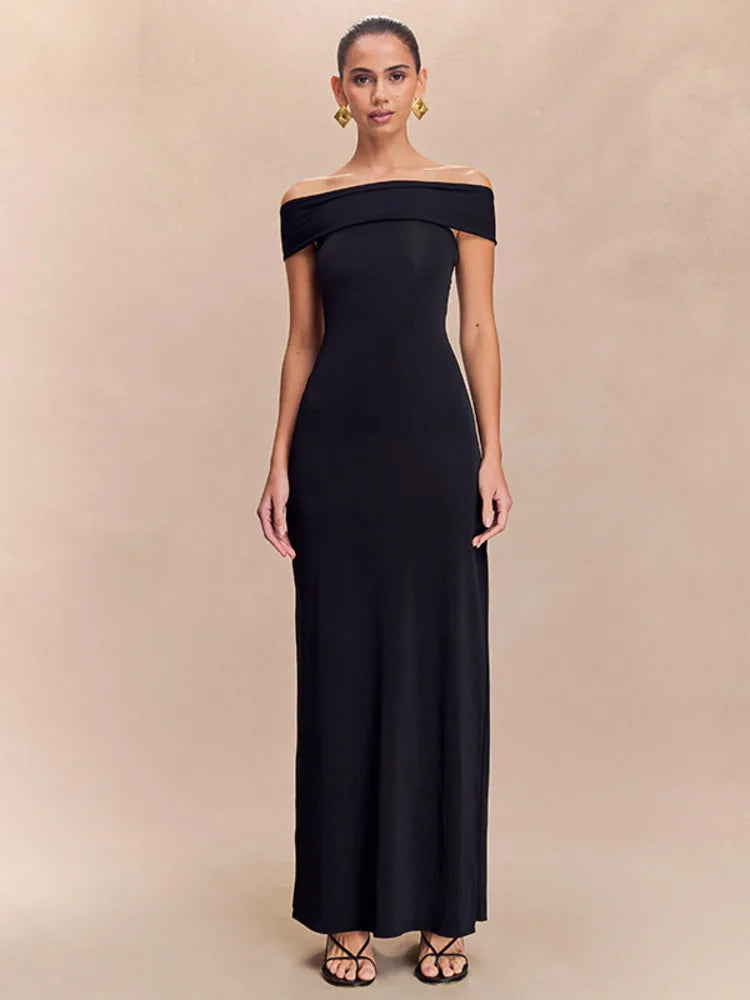 Off-shoulder Strapless Sexy Maxi Dress Women Gown Fashion  Sleeveless Backless High Waist Split Club Party Long Dress