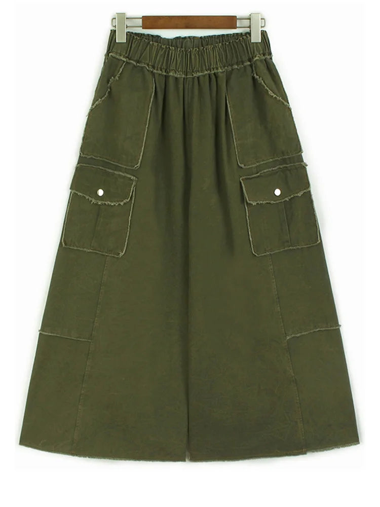 High Waist Caramel Color Denim Burr Pockets Wide Leg Jeans New Women Trousers Fashion Tide Spring Autumn 2025 1DH9668