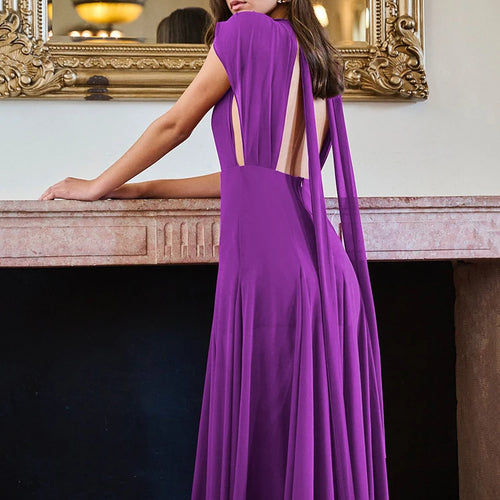 Load image into Gallery viewer, Deep V Neck High Split Sexy Maxi Dress For Women Fashion Purple Sleeveless Backless Long Tank Dress Femme Elegant Dress

