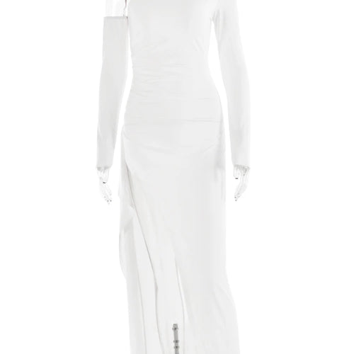 Load image into Gallery viewer, Autumn Sexy Fashion Long Sleeve High Split Women's Dress Oblique Shoulder Elegant Party Club Long Slim Fit Evening Dress
