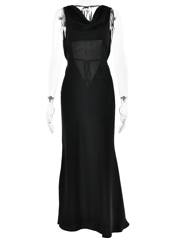 Sexy Backless Lace Up Dress Women Sleeveless Bodycon Elegant Evening Dress Female Slim Fit Party Club Maxi Vestidos 2024