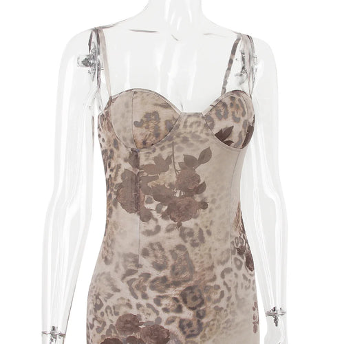 Load image into Gallery viewer, Mesh Floral Print Maxi Dress Women Spaghetti Strap Sleeveless Lace-up Split Sundress Ladies Club Party Long Tank Dress
