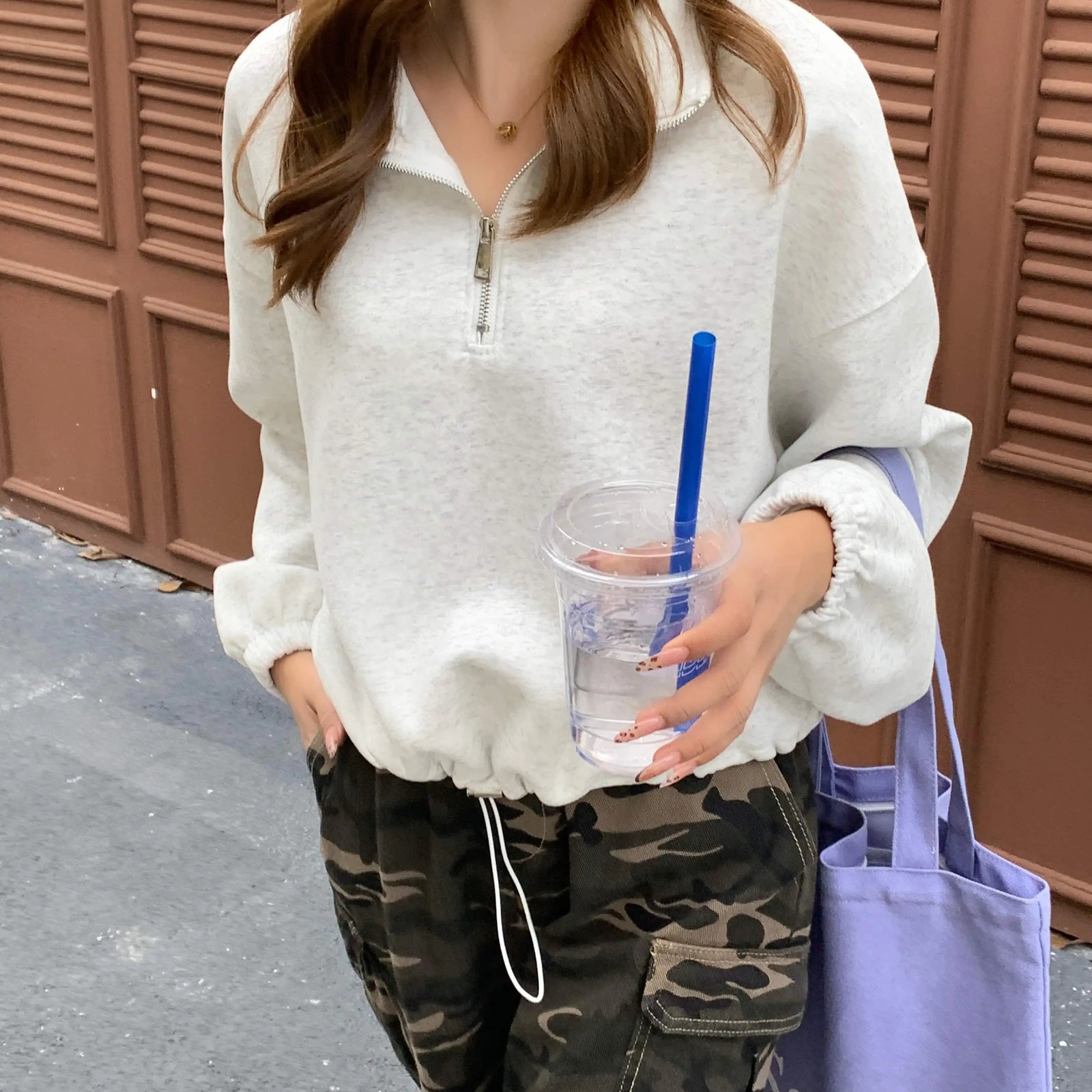 Korean Fashion Women's Black Half Zipper Lapel Cotton T Shirt Trend Autumn Grey Long Sleeves Vacation Loose Short Tops Clothing