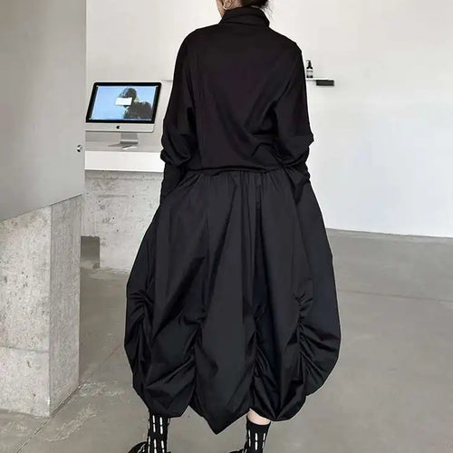 Load image into Gallery viewer, High Elastic Waist Black Pleated Irregular Shaped A-line Half-body Skirt Women Fashion Tide New Spring Autumn 2025 1DH9135
