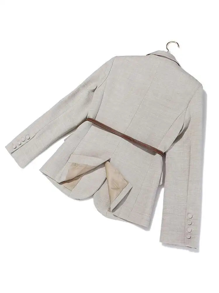 Women Split Pu Leather Brief Short Blazer New Lapel Long Sleeve Loose Fit  Jacket Fashion Tide Spring Autumn 2025 1K458