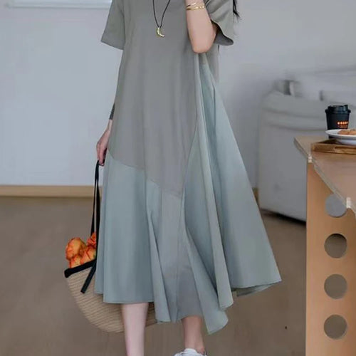 Load image into Gallery viewer, Women Black Irregular Spliced Big Size Casual Dress New Round Neck Short Sleeve Fashion Tide Spring Summer 2025 1DJ1188
