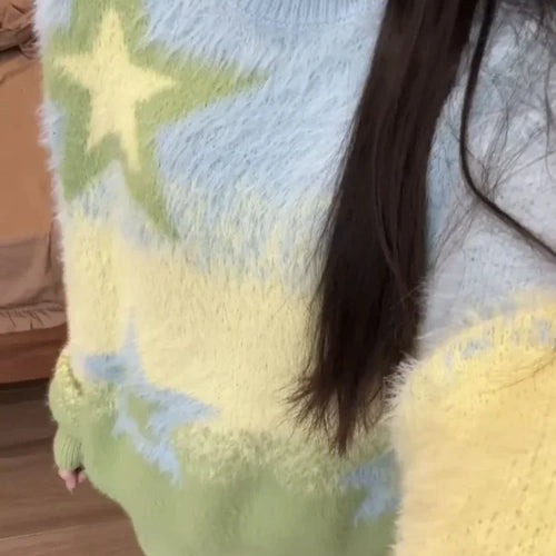 Load image into Gallery viewer, Y2k Aesthetic Grunge Sweater Women Gothic Fashion Streetwear Gradient Ramp Pullover Harajuku Autumn Casual Loose Star Knitwear
