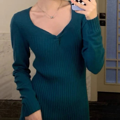 Load image into Gallery viewer, Vintage Solid Festival Slim Long Sleeve Square V Neck Midi Dress 2023 Fall Winter Evening Party Elegant Dress Simplicity Popular
