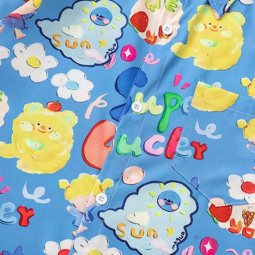 Load image into Gallery viewer, Harajuku Hawaiian Shirts Streetwear Cartoon Graphic Printed Button Up Summer Beach Blouse Hip Hop Casual Baggy Short Sleeve Tops
