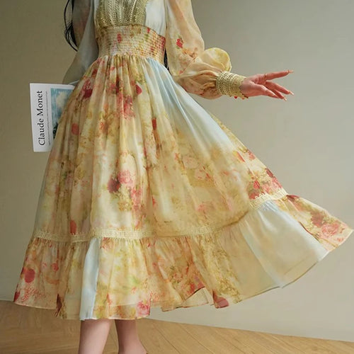 Load image into Gallery viewer, Hit Color Temperament Elegant Dresses For Women V Neck Long Sleeve High Waist Temperament Long Dress Female Fashion
