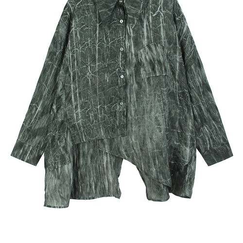 Load image into Gallery viewer, Women Dark Gray Tie Dye Irregular Big Size Blouse New Lapel Long Sleeve Shirt Fashion Tide Spring Autumn 2025 1DH9659
