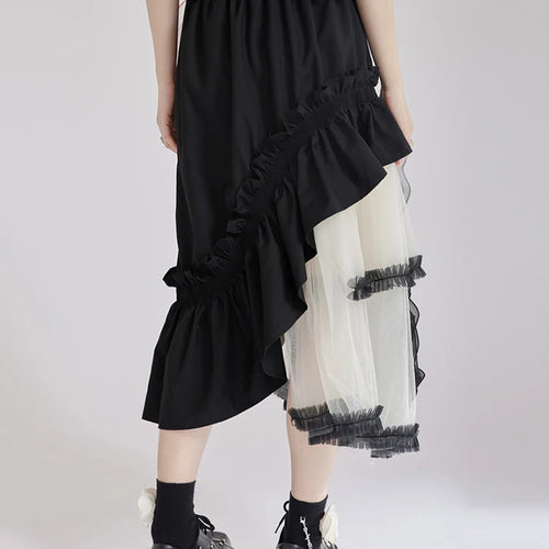 Load image into Gallery viewer, High Elastic Waist Black 3d Flower Irregular Mesh Half-body Skirt Women Fashion Tide New Spring Autumn 2025  1DJ1430
