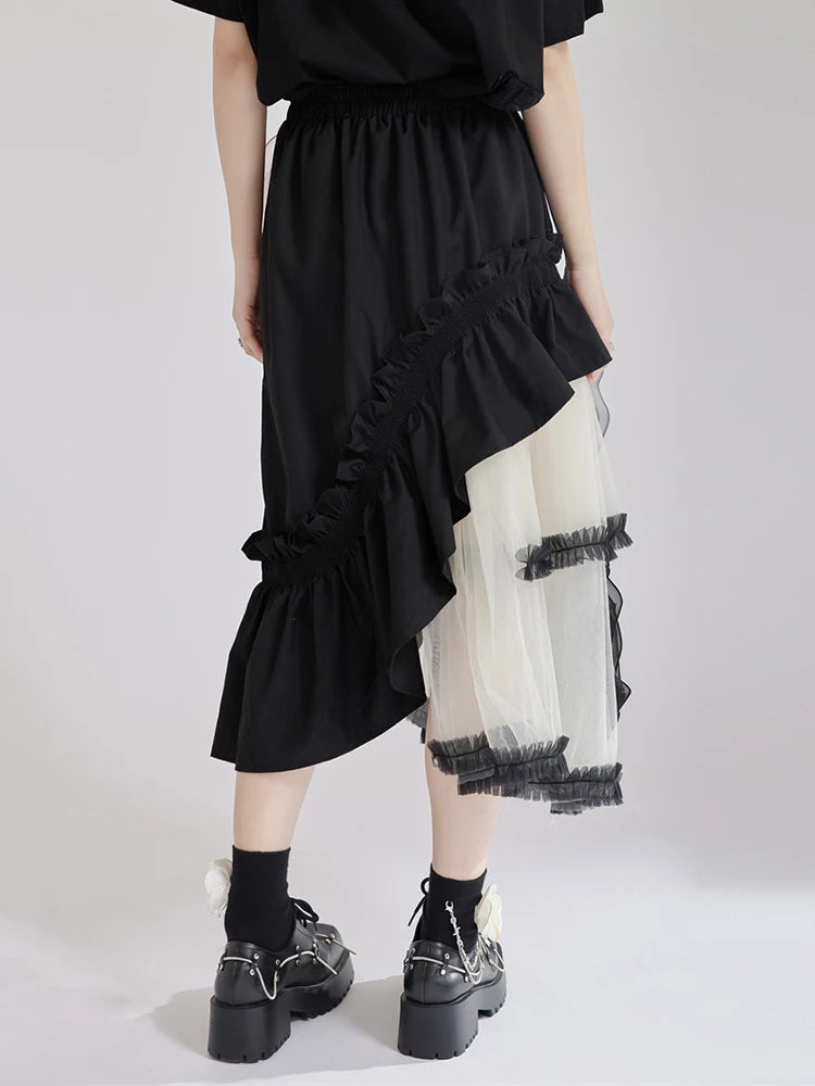 High Elastic Waist Black 3d Flower Irregular Mesh Half-body Skirt Women Fashion Tide New Spring Autumn 2025  1DJ1430
