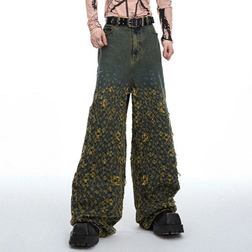 Load image into Gallery viewer, American High Street Irregular Hole Jeans Straight Casual Pants Vintage Wide Leg Male Trousers Fashion 24E1290
