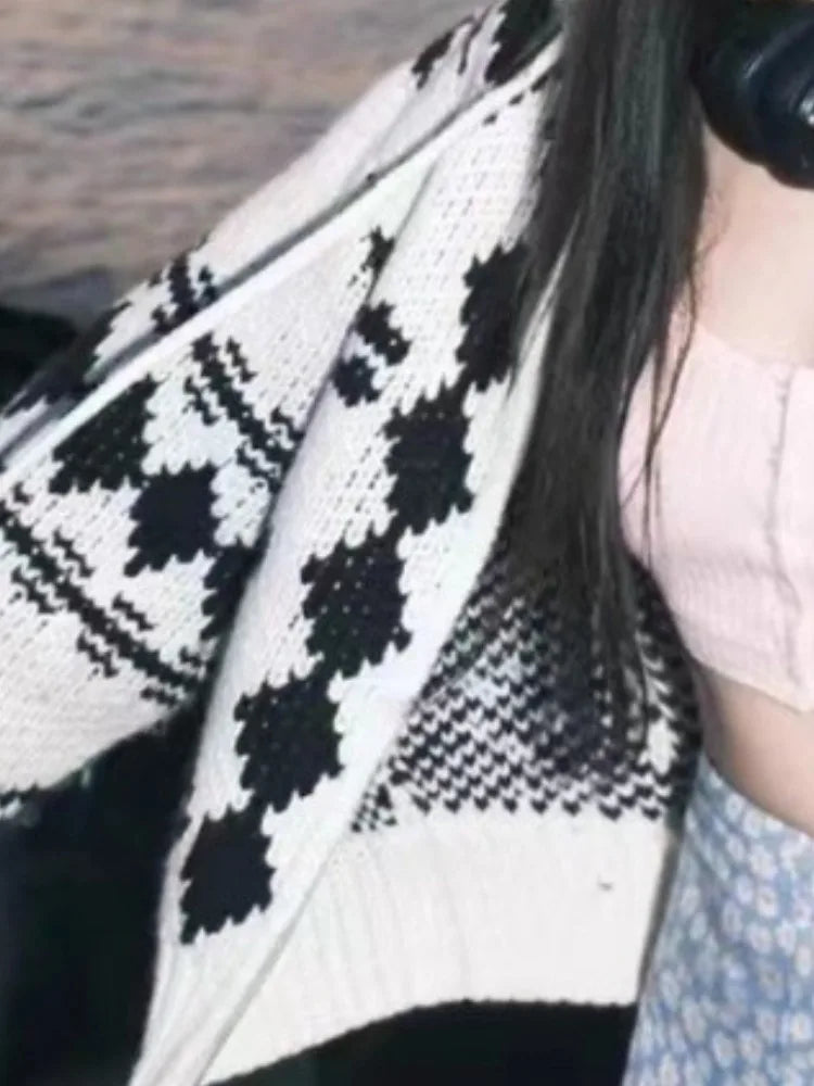 Harajuku Knitted Hooded Cardigan Women Y2k Aesthetic Zippers Casual Loose Sweater 2025 Autumn Grunge Vintage Drawstring Tops