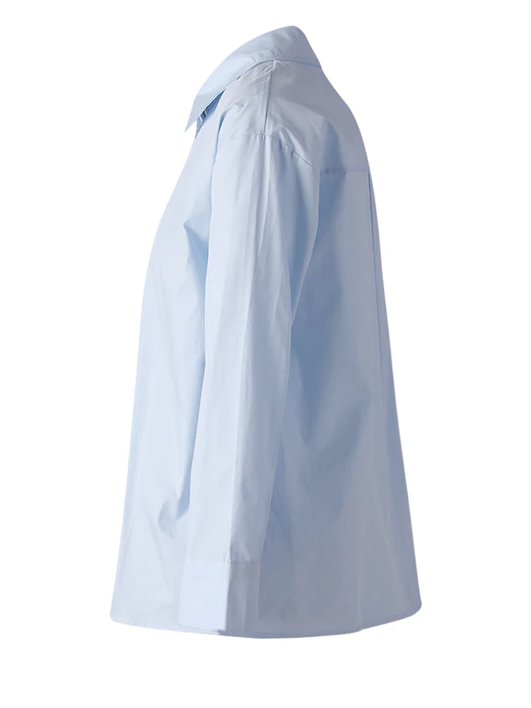 Women Blue Button Irregular Slit Big Size Blouse New Lapel Long Sleeve Shirt Fashion Tide Spring Autumn 2025  CPG3190