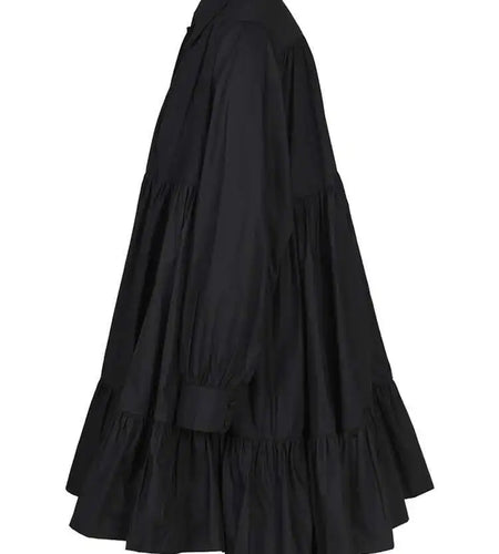 Women Black Pleated Elegant Mini Shirt Dress New Lapel Long Sleeve Loose Fit Fashion Tide Spring Autumn 2025 1DE365901