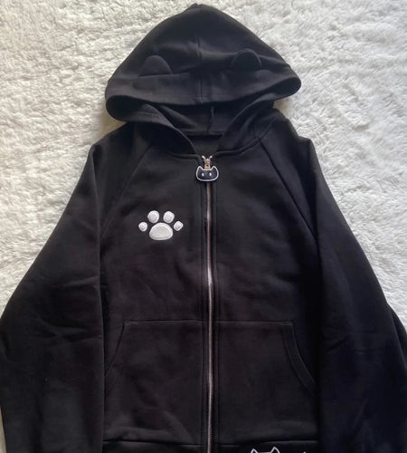 Women Clothing Thicked Hoodies Jackets Streetwear Cat's Ear Hooded Embroidery Sweatshirts Casual Fashion Zip-up Hoodie Y2k Tops