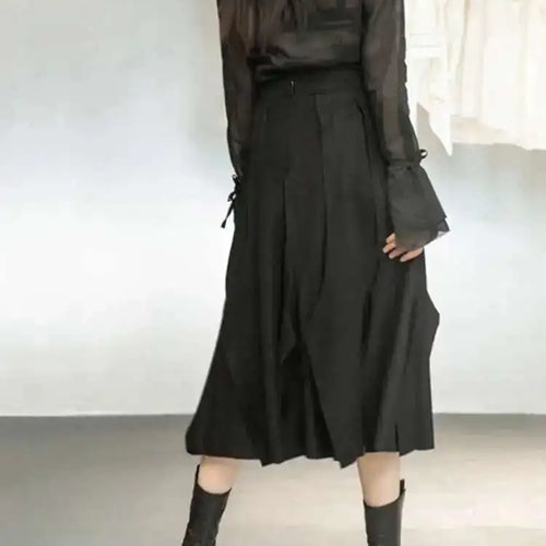 Load image into Gallery viewer, High Elastic Waist Black Brief Woolen Cut Edge Pleated Half-body Skirt Women Fashion Tide New Spring Autumn 2025 1DD1634

