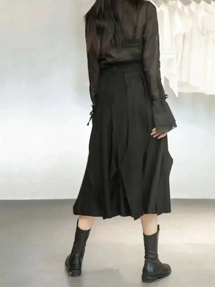 High Elastic Waist Black Brief Woolen Cut Edge Pleated Half-body Skirt Women Fashion Tide New Spring Autumn 2025 1DD1634