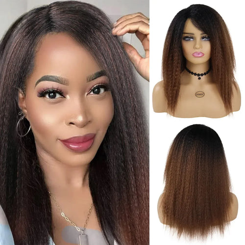 Load image into Gallery viewer, Synthetic Yaki Wig Straight Hair for Women Gradient Brown Wig Short Natural Soft Fluffy Wigs Afro African American Wigs
