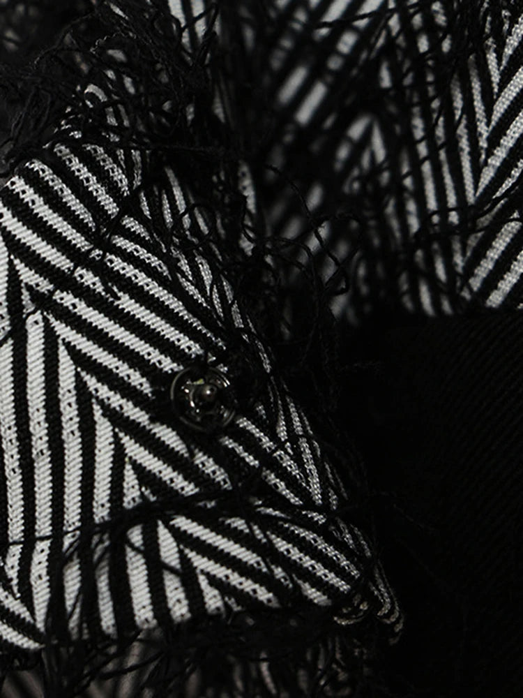 Women Black Color-block Tassels Big Size Blazer New Lapel Long Sleeve Loose Fit Jacket Fashion Spring Autumn 2025 1DH2129