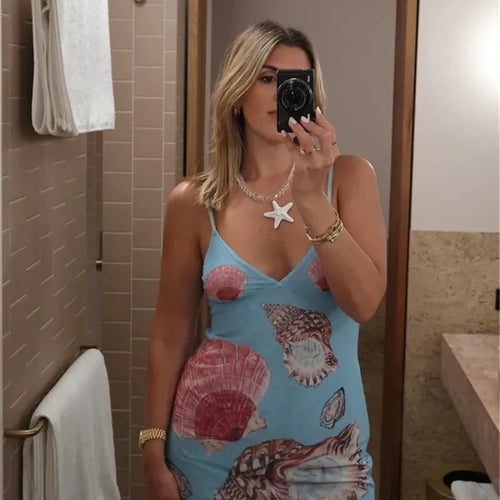 Load image into Gallery viewer, Spaghetti Strap Floral Print Mini Dress For Women Robe Summer New V Neck Sleeveless Backless Print Beach Holiday Dress
