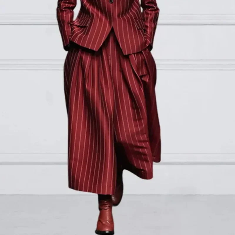 Winter Clothes Trendy Pants Suits Set Office for Women 2024 Autumn British Striped Loose Wide Leg Womens England Capris