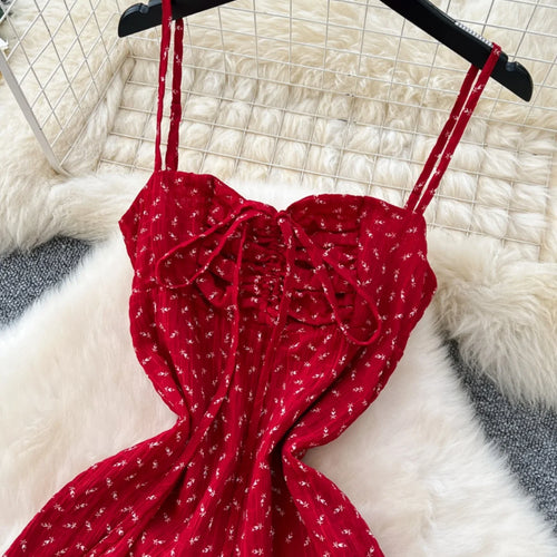 Load image into Gallery viewer, French Women Red Print Elegant Slim Lace-up Slip Long Dress 2025 Summer New Retro Sleeveless Holiday Party Dress Fashion Popular
