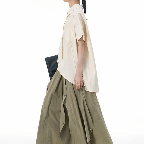 Load image into Gallery viewer, Women Apricot Irregular Hem Big Size Casual Blouse New Lapel Short Sleeve Shirt Fashion Tide Spring Summer 2025 1DJ1503
